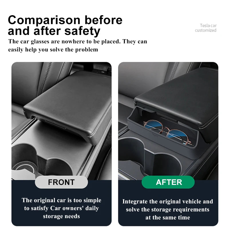 Model3 Central Control Armrest Box Glasses Pocket For Tesla Model 3/Y Accessories 2022 Car Glass Case Storage Casket Auto Parts