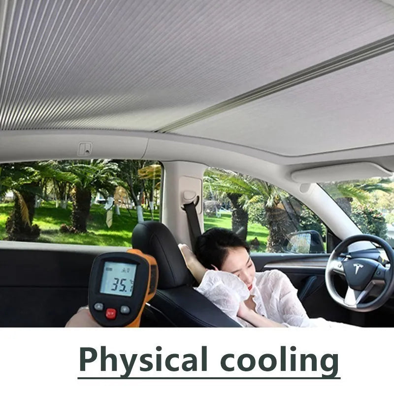 Car Magnetic Sunroof Sunshade Sun Visor Cooling Cover For Tesla Model Y 2021-2022 Retractable Interior Modification Accessories