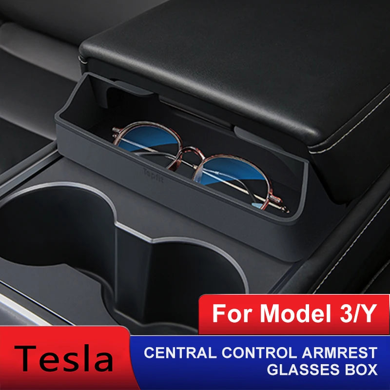 Model3 Central Control Armrest Box Glasses Pocket For Tesla Model 3/Y Accessories 2022 Car Glass Case Storage Casket Auto Parts