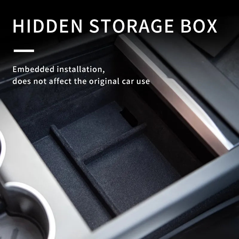 For Tesla Model 3 2024 HIghland Central Armrest Storage Box Organizer Center Console Flocking ABS Tray Organizer