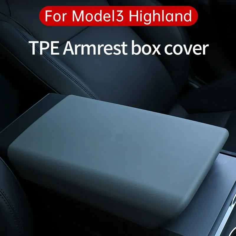 Armrest Cover For Tesla Model 3 Highland 2024 TPE Soft Case Car Center Console Cover Latch Armrest Box Pad Accessories Mat
