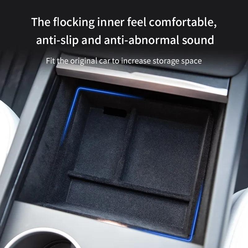 For Tesla Model 3 2024 HIghland Central Armrest Storage Box Organizer Center Console Flocking ABS Tray Organizer