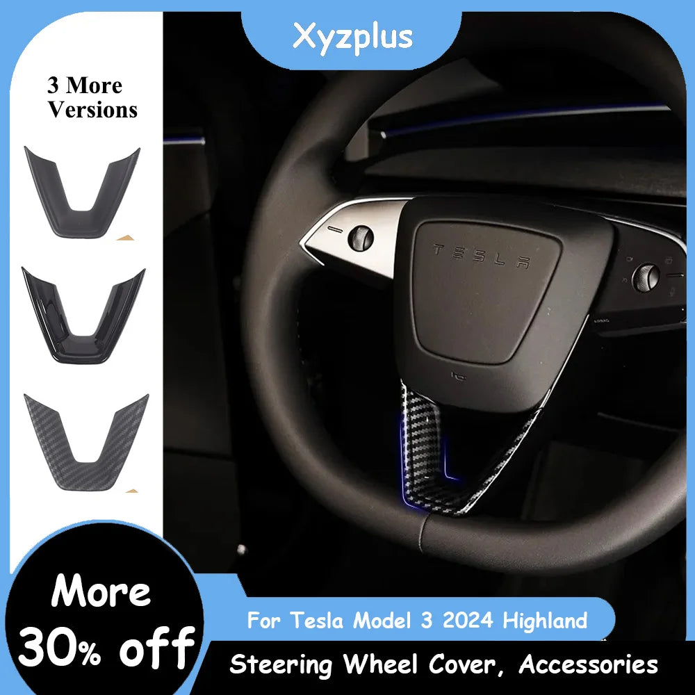 Steering Wheel Cover For Tesla Model 3 Highland 2024 ABS Carbon Fiber Pattern Trim Interior Accessories