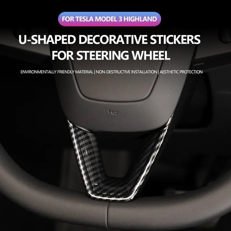 Steering Wheel Cover For Tesla Model 3 Highland 2024  ABS Carbon Fiber Pattern Trim Interior Accessories