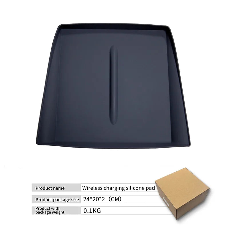 For Tesla Model 3 2024 Highland Wireless Charging Silicone Pad Center Control Storage Box Armrest Box Bottom Non-slip Mat