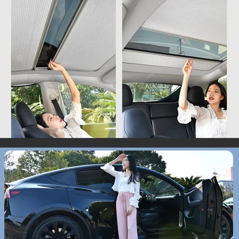 For Tesla Model Y 2023 Magnetic Sunshade Sunroof Model y 2022 Retractable Sunshade Sun Visor Cooling Cover Interior Modification