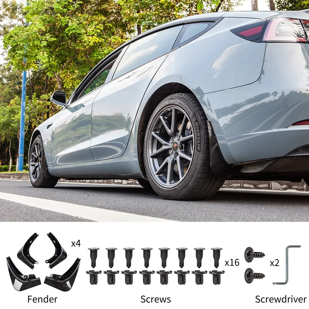 Xyzplus Model3 2023 Mud Flaps For Tesla Model 3 2022 Accessories Guard Fender Front Rear Wheel Mudguard Carbon Fiber ABS