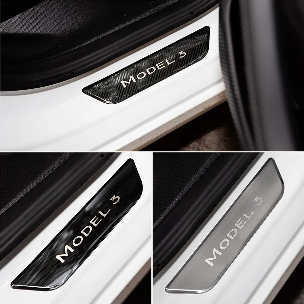 Xyzplus Model3 2023 Door Sill Decoration Wrap Cover For Tesla Model 3 2022 Accessories Pedal Protection Strip Carbon Fiber