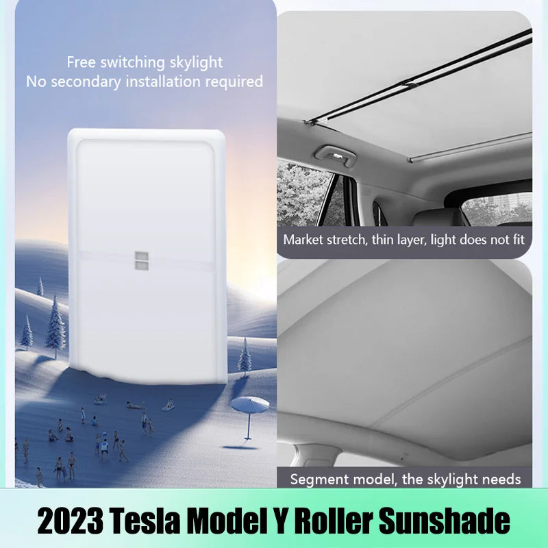 2023 ModelY Sunshade Roof Skylight Shades Scroll Original Car Sun Visor Sunscreen insulation For Tesla Model Y 2021-2023 Parts