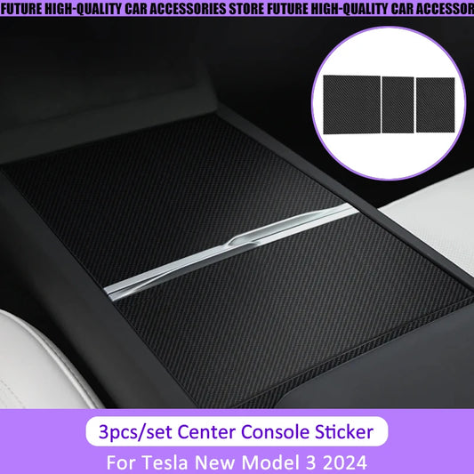 Central Control Panel for Tesla New Model 3+ Real Carbon Fiber Console Cover Panel Patch Sticker New Model3 Car Accessories 2024