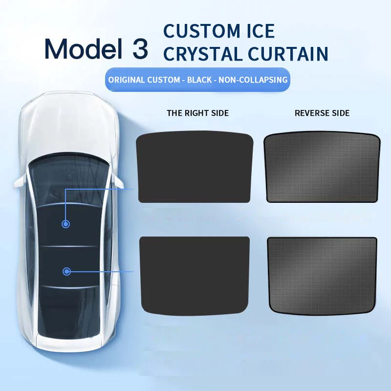 For Tesla Model 3 Model Y 2022-2023 Car Glass Sunroof Sun Visor Ice Crystal UV Protection Sunshade Net Auto Accessories