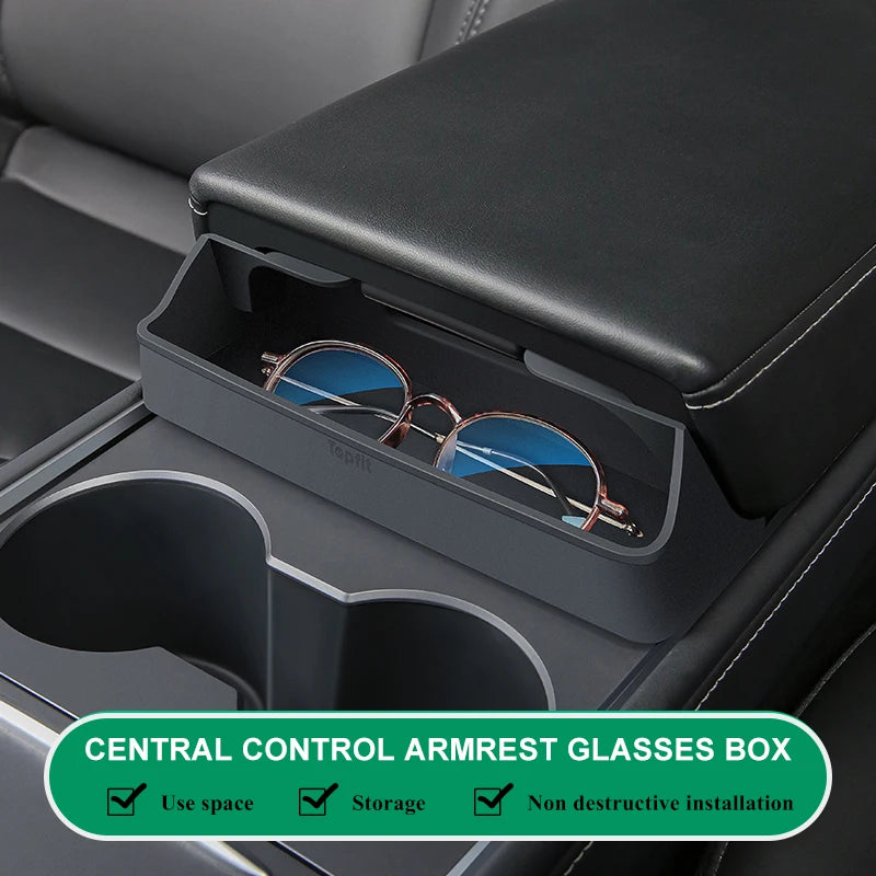 Model3 Central Control Armrest Box Glasses Pocket For Tesla Model 3/Y Accessories 2022 Car Glass Case Storage Casket Auto Parts