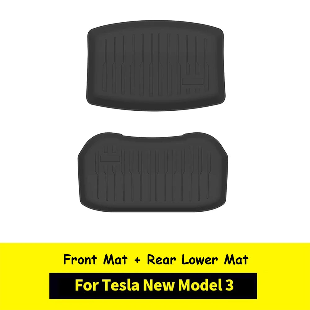 Floor Mats for New Tesla Model 3 2024 Highland TPE Waterproof Wear-resistant Luggage Mat Foot Pads Rear Trunk Mats Accessories