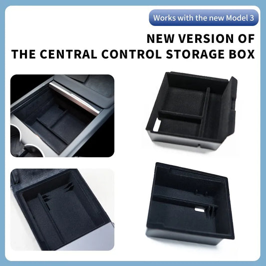 For Tesla Model 3 2024 HIghland Central Armrest Storage Box Organizer Center Console Flocking ABS Tray Organizer