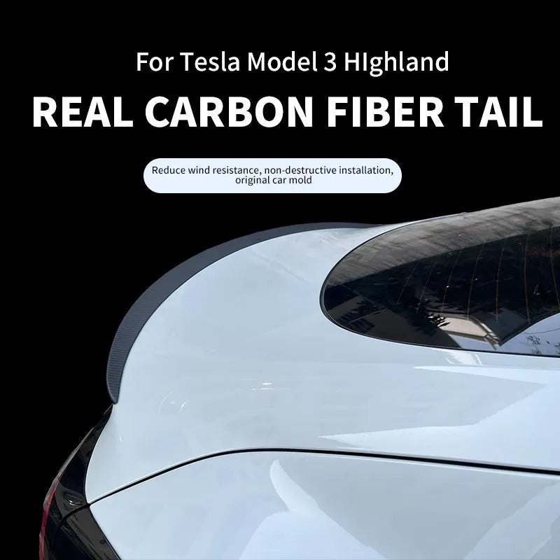 2024 Model 3 Highland Real Carbon Fiber Spoiler For Tesla Model 3 Highland glossy Matte Carbon Rear Trunk Wings Car Accessories