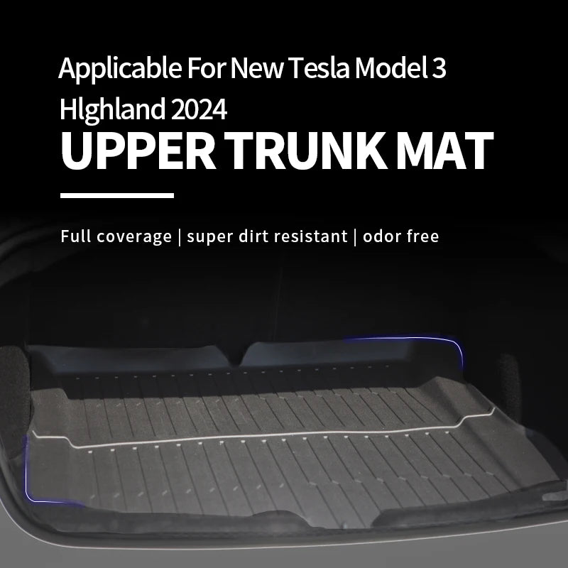 Floor Mats for New Tesla Model 3 2024 Highland TPE Waterproof Wear-resistant Luggage Mat Foot Pads Rear Trunk Mats Accessories