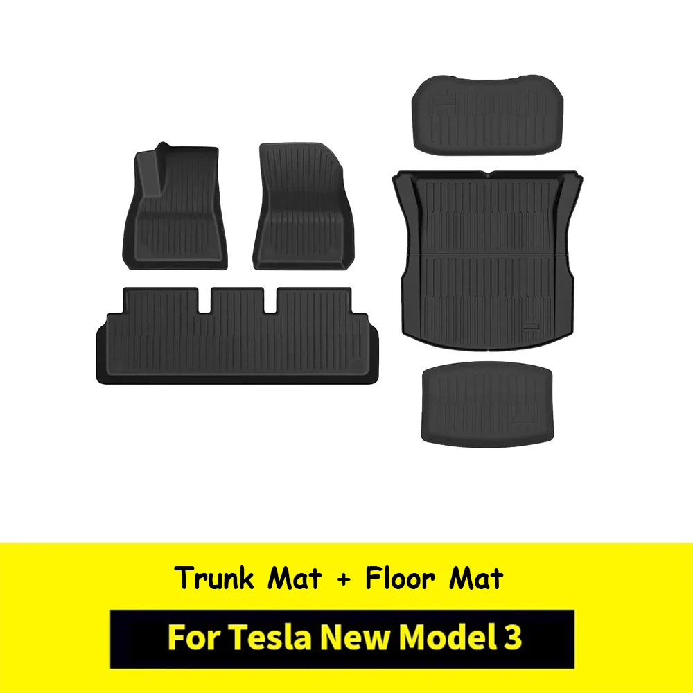 Floor Mats for New Tesla Model 3 2024 Highland TPE Waterproof Wear-resistant Luggage Mat Foot Pads Rear Trunk Mats Accessories