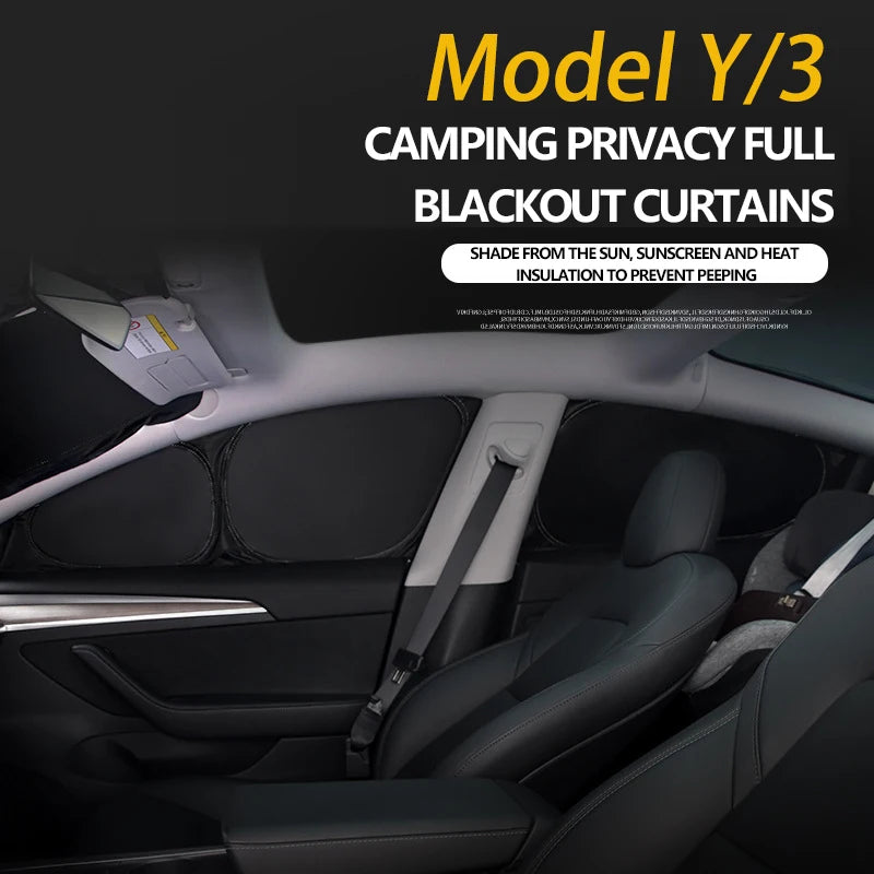 Privacy Full Sunshade For Tesla Model 3 Highland 2024 Side Windows Front Windshield Sun Shades Cover Sunproof UV Rays for Hiking