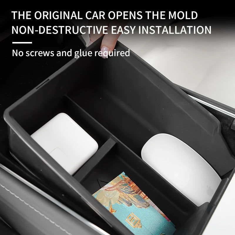 For Tesla Model 3 2023 Model Y Silicone Storage Box 2021 2022 Center Armrest Console Double Organizer Case Car Accessories Auto