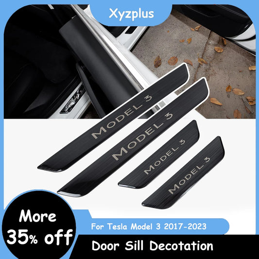 Xyzplus Model3 2023 Door Sill Decoration Wrap Cover For Tesla Model 3 2022 Accessories Pedal Protection Strip Carbon Fiber