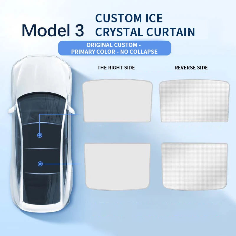 For Tesla Model 3 Model Y 2022-2023 Car Glass Sunroof Sun Visor Ice Crystal UV Protection Sunshade Net Auto Accessories