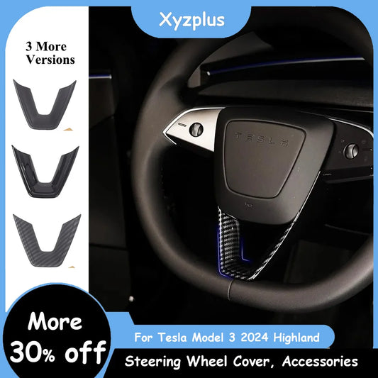 Steering Wheel Cover For Tesla Model 3 Highland 2024  ABS Carbon Fiber Pattern Trim Interior Accessories