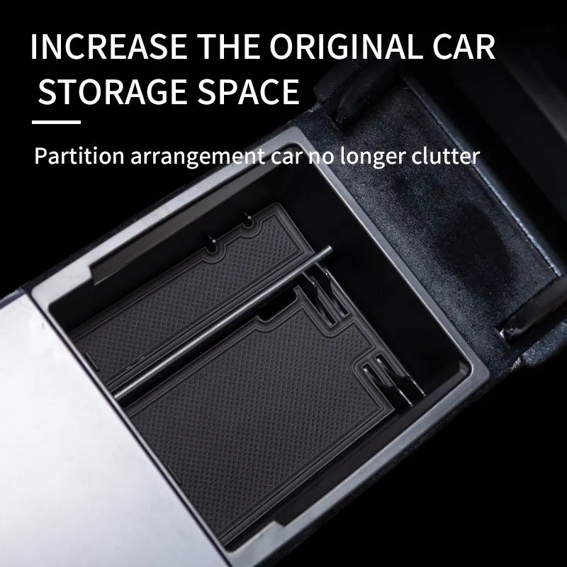 Upgrade For Tesla Model 3 Highland 2024 Central Armrest Storage Box Organizer Center Console Flocking ABS Tray Organizer