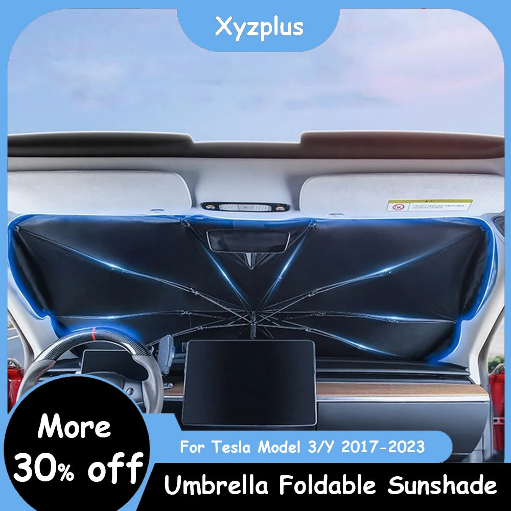 Tesla model 3 model y 2023 Sun Shade Umbrella Foldable Sunshade Auto Front Window Cover For UV Ray Block & Sun Heat Protection